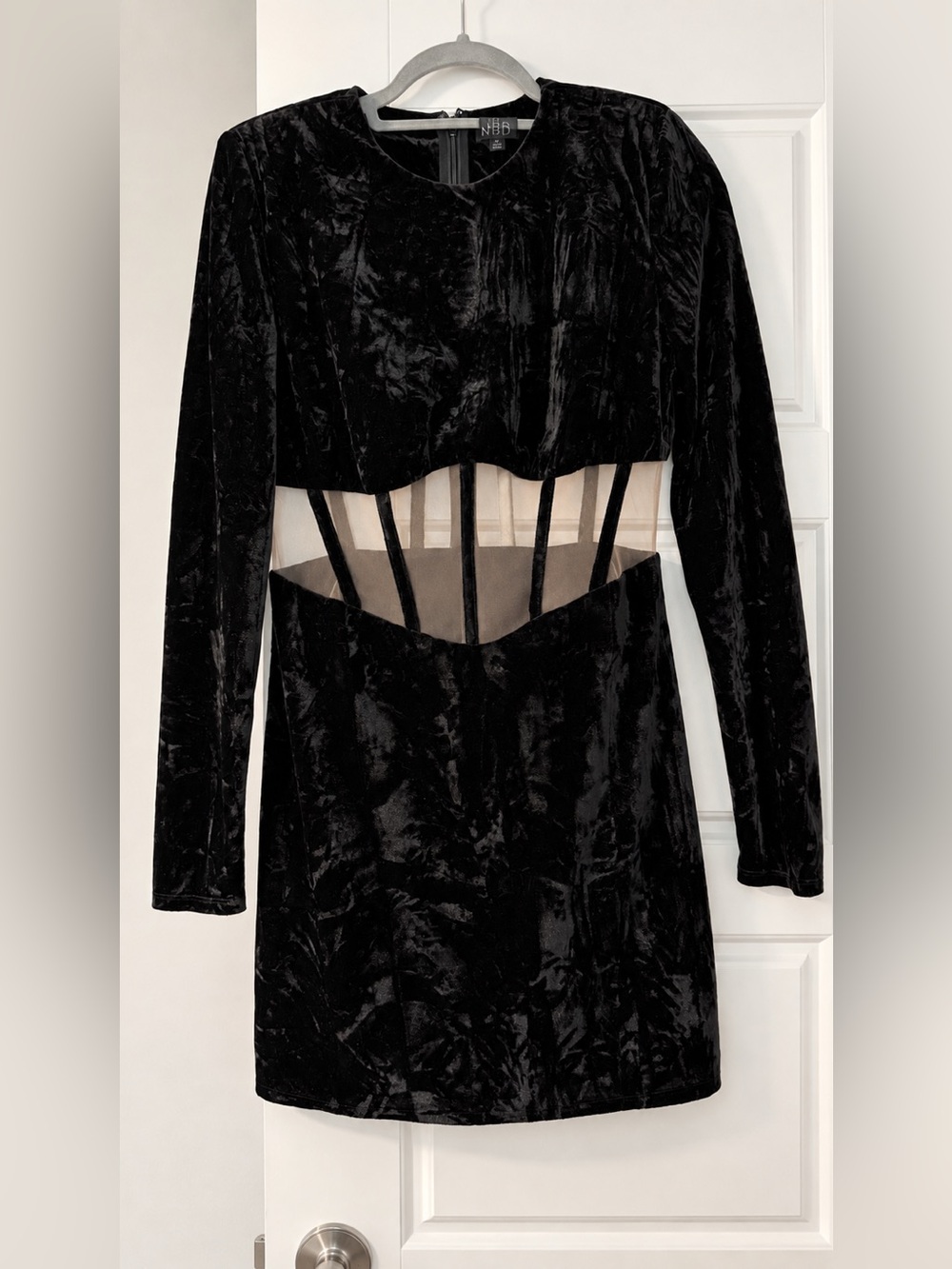 NBD Black Velvet Long Sleeve Cutout Mini Dress